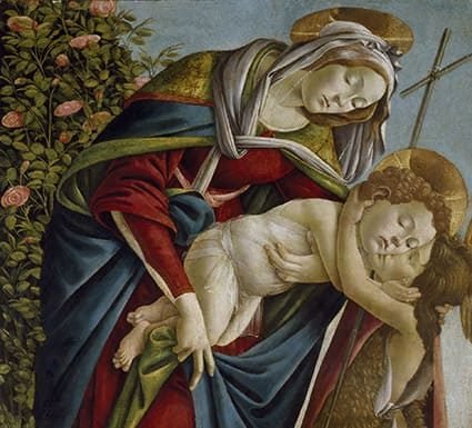 El respeto al niño Virgen con el Niño y Juan Bautista. Sandro Botticelli