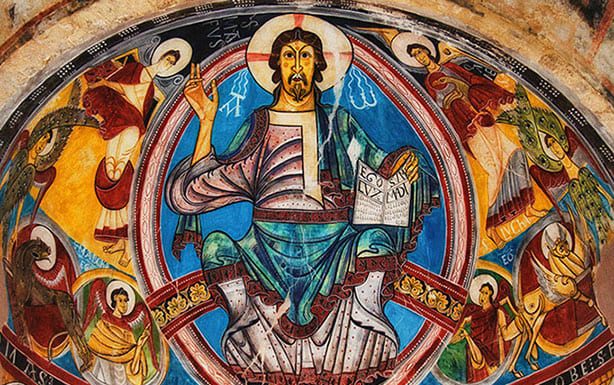 Visiones y misiones del estudiante de Teología Tomás Morales SJ (II) Pantocrátor de San Clemente de Tahull rodeado de los cuatro evangelistas