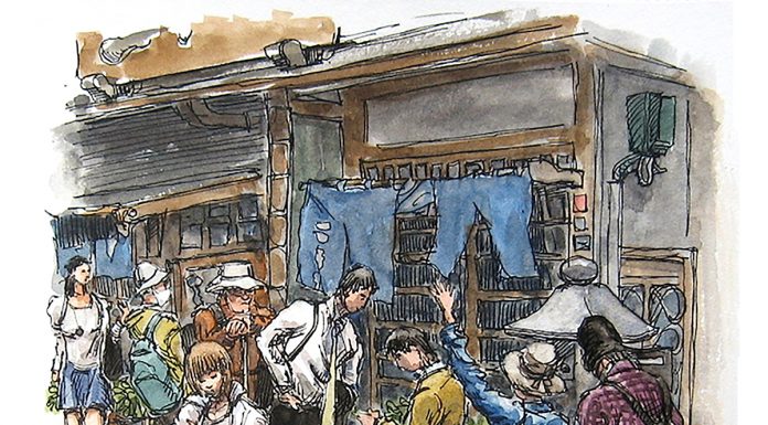 Por la Cruz a la Luz Boceto de escena callejera de Russell Stutler
