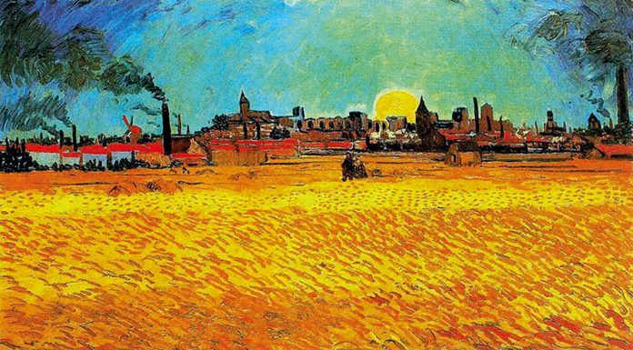 Granos de la misma espiga Van Gogh, campo de trigo a la puesta del sol