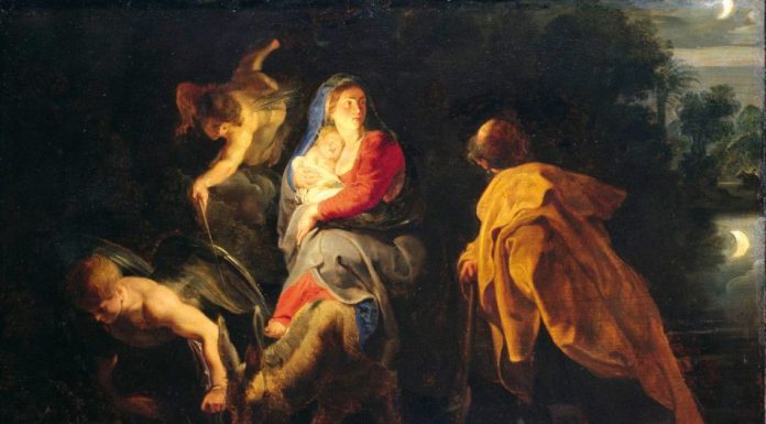 La Luz y la noche Huida a Egipto, Rubens. 1614. Museo de Kassel, Alemania. Óleo sobre tabla (53 x 40,5 cm).