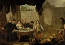 La Iglesia, como su fundador, se ha dedicado a hacer el bien Pintura barroca que representa la parábola del rico Epulón y el pobre Lázaro, resaltando el contraste social y espiritual entre ambos.