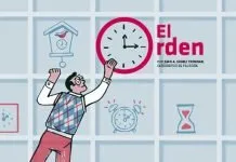 El orden Ilustración de una persona ordenando una casa como símbolo de equilibrio y organización en la vida.