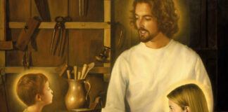 ¿Cómo se hace el vino, papá? José trabaja la madera junto al joven Jesús en su taller de Nazaret