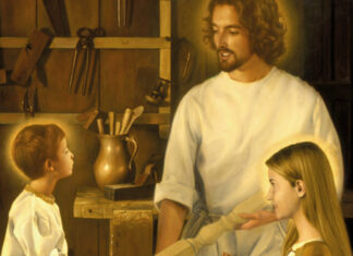 ¿Cómo se hace el vino, papá? José trabaja la madera junto al joven Jesús en su taller de Nazaret