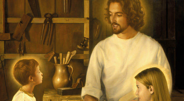 ¿Cómo se hace el vino, papá? José trabaja la madera junto al joven Jesús en su taller de Nazaret