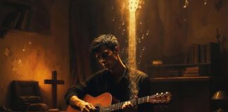 Afinados por el maestro Cantante interpretando música católica, símbolo del músico que se deja afinar por Dios para poner su voz al servicio del evangelio