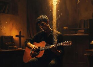 Afinados por el maestro Cantante interpretando música católica, símbolo del músico que se deja afinar por Dios para poner su voz al servicio del evangelio
