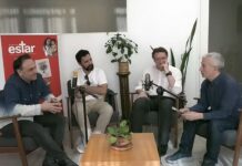 Javier Lorenzo, Javier Segura, David Santafé y Javier F. Lorca durante la charla sobre musicales y evangelización